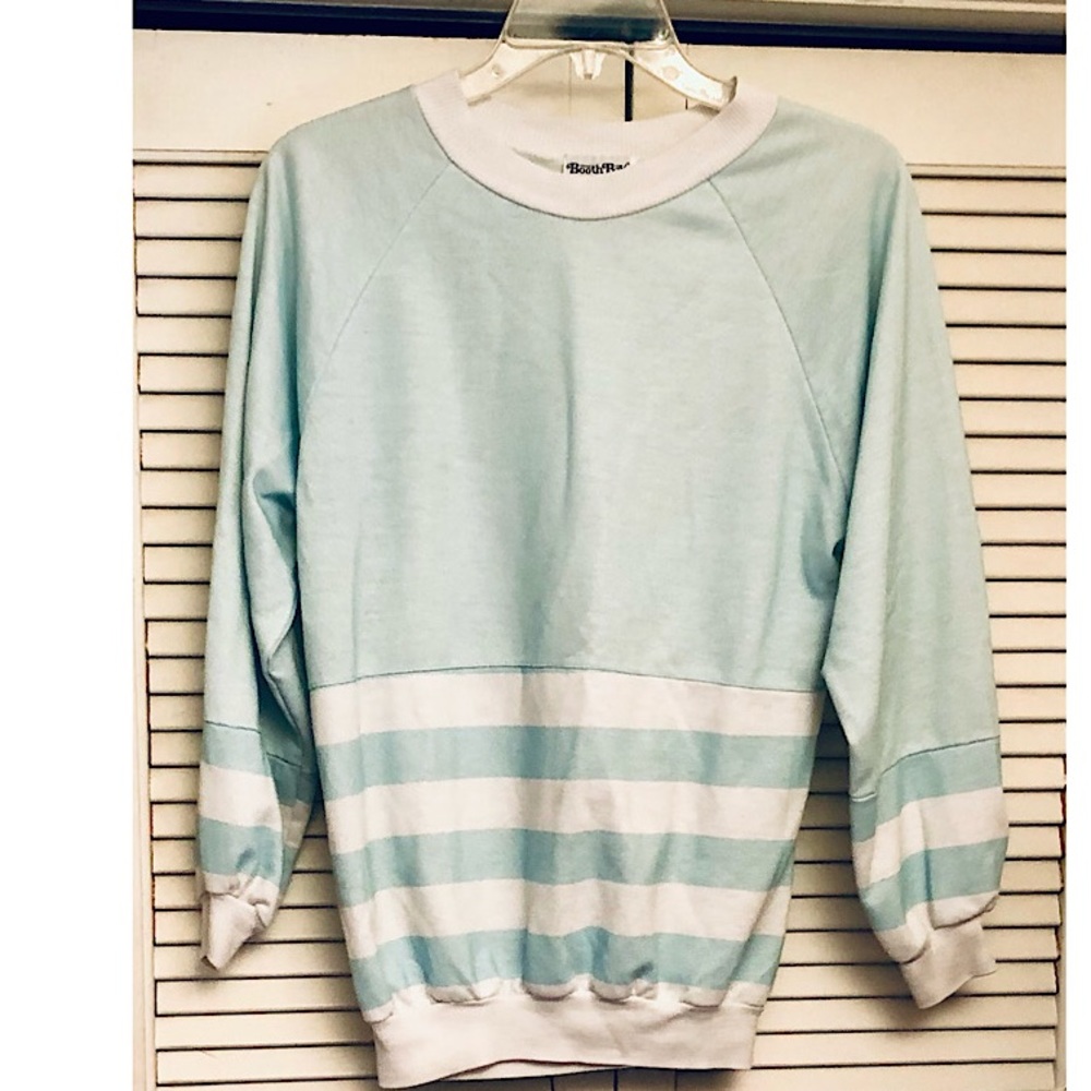 Vintage 90s Booth Bay Vintage Aqua & White Striped Sweatshirt L?